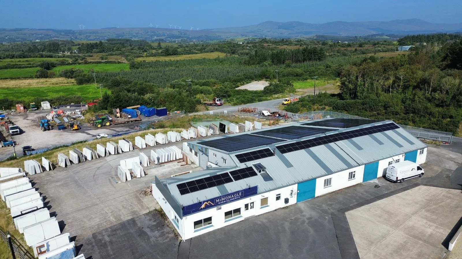 Rooftop solar panel installation at McMonagle Marble & Granite, Co. Donegal